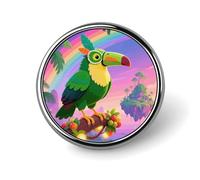 Toucan on Fruit Tree Enamel Lapel Pins - Round Cute Badge Brooches, Unisex Metal Pin for Clothing, Hats, Bags & Backpacks