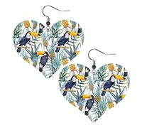 Toucan Palm Tree Pine Heart Shape Leather Earrings Women Girls Simple Dangle Earrings Gifts for Her
