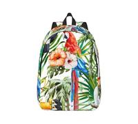 Toucan parrot palm leaves canvas backpack travel bag laptop anti-water and ergonomic straps for college work, Black, M