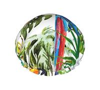 Toucan Parrot Palm Leaves Reusable Luxury Shower Cap For Women, Double Layer Protective Elastic For Ladies Salon Spa