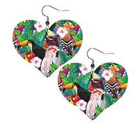 Toucan Parrot1 Heart Shape Leather Earrings Women Girls Simple Dangle Earrings Gifts for Her