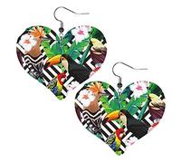 Toucan Parrot2 Heart Shape Leather Earrings Women Girls Simple Dangle Earrings Gifts for Her