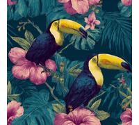 Toucan Peel and Stick Wallpaper Non-Woven Removable No Residue | Waterproof Renter Friendly Tropical Leaf Wipeable Self Adhesive Contact Paper for Alcove Shelf Backing Stairs J209