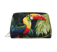 Toucan Perching of American Rainforests Leather Makeup Bag, Large-Capacity Travel Storage Bag, Dual-Purpose Toiletries and Makeup Bag