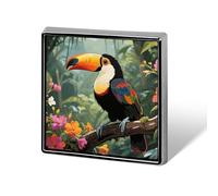Toucan Rainforest Button Pin Metal Square Badge for Clothes Bags - Enamel Style Lapel Brooch Exotic Bird Gift