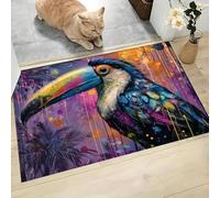 Toucan Rainforest Door Mats Indoor, Machine Washable Soft Dirt Trapper Non-slip Doormats, Graffiti style Floor Mats For Inside, Front Back Door, Pets and Dogs (90 x 150 cm,Purple)