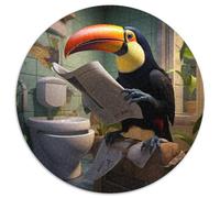 Toucan Reading Newspaper 1000 Pieces Puzzle Gifts 1000 Piece Round Puzzle for Travel Lovers & Couples, Challenging Toy 67.5x67.5cm