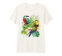 Toucan Tropical Bird Rainforest Jungle Rainbow Leaf Flower Premium T-Shirt