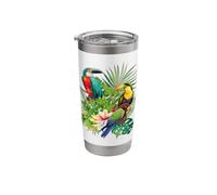 Toucan Tropical Bird Rainforest Jungle Rainbow Leaf Flower Stainless Steel Insulated Tumbler