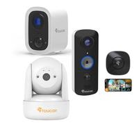 TOUCAN Wireless Home Security Camera Bundle - V3 Video Doorbell, S4 Outdoor Camera & Wired Seek Indoor Pan & Tilt Camera, 2K & 1080p HD, Motion Detection, 2-Way Audio, Free Cloud Storage, No Subscript