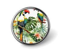 Toucans Parrot Palm Tree Leaves Badge Holder Personalized Round Badge with Picture Pin Aluminum Alloy Button Pin Exquisite Brooch Fashion Button Badges Clothes Decorative Pins