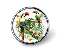 Toucans Parrot Palm Tree Leaves Brooch Pins Premium Alloy Non-Tarnish Clothing Badge Exquisite Burr-Free Dress Ornament, Fashion Elegant Daily Wear Safety Push Pin for Decor & Ideal Gifts