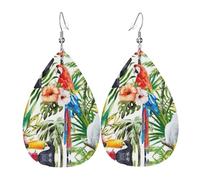 Toucans Parrot Palm Tree Leaves Earrings For Women Leather Dangle Lightweight Teardrop Earrings Jewelry For Women