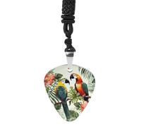 Toucans Parrot Palm Tree Leaves Guitar Pick Necklace Personality Printed Guitar Pendant for Men And Women Pick Note Necklace For Music Lovers Gifts 1.2 * 1.1 IN Titanium Steel No Gemstone