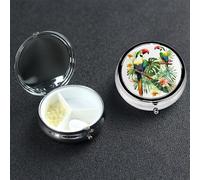 Toucans Parrot Palm Tree Leaves Pill Box 3 Compartment Round Metal Pill Case for Purse & Pocket, Portable Medicine Organizer Travel Pillbox Daily Pill Container Holder to Hold Vitamins, Fish Oil