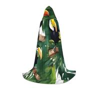 Toucans Parrot Palm Tree Leaves Print Hooded Robe Adult Wizard Robes Monk Priest Cloak Halloween Cosplay Knight Hood Cape, Black, S