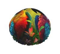 Toucans Parrot palm tree leaves print Shower Cap for Women Double Layer Elastic Bath Cap for Home Spa Hotel and Hair Salon