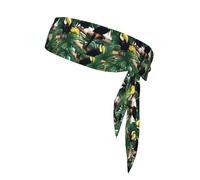 Toucans Parrot Palm Tree Leaves Print Sports Head Tie, Hair Band For Workout, Running, Yoga, One Size Fits Most