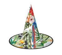 Toucans Parrot Palm Tree Leaves Print Teens Adults Halloween Witch Hat Unisex Cap For Wide Brim Carnivals Party Accessory