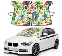 Toucans Parrot palm tree leaves Printed Winter Car Protector, Waterproof Coated Snow Shield, Secure Mirror Strap Auto Cover