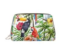 Toucans Parrot Palm Tree Leaves PVC Leather Makeup Bag Cosmetic Pouch Travel Organizer Toiletry Clutch