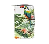 Toucans Parrot Palm Tree Leaves Wallet Multifunctional Leather Wallets for Men Compact Long Wallet Credit Card Holder Passport Bag