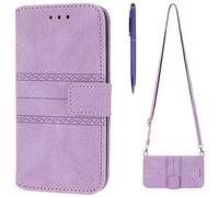 TOUCASA Compatible with iPhone 12 Pro Max (6.7 Inches) Case, PU Leather Wallet Case Card Holder with Shoulder Strap [Adjustable Lanyard Cord] Flip Kickstand Magnetic Protective Cover (Lilac)