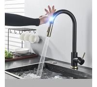 Touch Control Gold Kitchen Faucet - Sensor Pull-Out Mixer Tap Adjustable Flow Black Gold Finish Easy Touch Activation Stylish &for Modern Kitchens