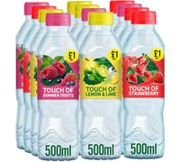 Touch Flavoured Water Mixed Pack - Summer Fruits, Strawberry, Lemon & Lime - 500ml - Low Calorie Refreshing Drink - No Added Sugar - Fruit-Infused Water Variety - Vlv (12 x Bottles)