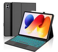 Touch Keyboard Case for Xiaomi Redmi Pad 2 Pro 12.1" 2025, 7 Colors Backlit Detachable Bluetooth Keyboard, Multi-Touch Trackpad, Folio Cover with Pencil Holder for Redmi Pad Pro/Xiaomi Poco Pad 12.1"
