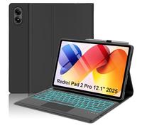 Touch Keyboard Case for Xiaomi Redmi Pad 2 Pro 12.1" 2025, Pad Pro 2024 / Xiaomi Poco Pad 12.1 inch Case with Detachable Keyboard Multi-Touch Trackpad, 7 Colors Backlit, Pencil Holder, Auto Sleep/Wake