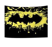 Touch Life Bat Art Tapestry Wall Hanging, Gothic City Shadows Design 100x150cm, Polyester for Dorm and Bedroom Decor, Halloween Party Backdrop with Free Hooks