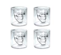 Touch Life Set of 4 MINI 25ml Crystal Skull Shot Glass Double Layer Transparent Skull Pirate Shot Glasses, Halloween Funny Crystal Drinking Cup,Whiskey Glasses,Cool Beer Cup for Wine Cocktail Vodka