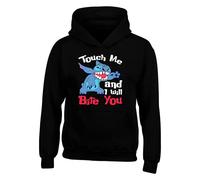 Touch Me And I Will Bite You Stitch Hoodie, Boys Girls Funny Sarcastic Stitch Cartoon Slogan Gift Unisex Hoodie Kids Adults Top(XXL, Black)