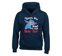 Touch Me And I Will Bite You Stitch Hoodie, Boys Girls Funny Sarcastic Stitch Cartoon Slogan Gift Unisex Hoodie Kids Adults Top(S, Navy)