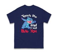 Touch Me and I Will Bite You Stitch T-Shirt, Boys Girls Funny Sarcastic Stitch Cartoon Slogan Graphic Tee Gift Unisex Kids Adults Top (Navy, 5 Years)