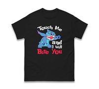 Touch Me and I Will Bite You Stitch T-Shirt, Boys Girls Funny Stitch Cartoon Kids Adult Unisex Tee Top (Black, 4XL)