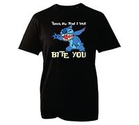 Touch Me and I Will Bite You T-Shirt Funny Cartoon Joke Meme Funny Saying Adult Kids Unisex Tee Top (Black, 12 Years)