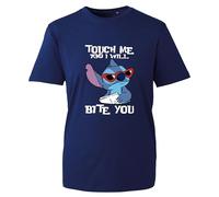 Touch Me and I'll Bite You Funny T Shirt, Birthday Gift Shirt, Stitch Funny Gift Shirt, Unisex Adults and Kids Tee Top (Navy, S)