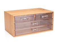 Touch Of Beaty Storage Box - 13.8 x 23.7 x 11 CM - 4 Transparent Drawers - Bamboo/Plastic