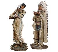 Touch of Class Majestic Tradition Native American Figurines Multi Earth Tones - Set of 2 - Figurine Table Decor for Shelf - Tribal Chief, Woman - Southwestern Style for Living Room, Office Desk