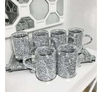 Touch Of Venetian Crushed Diamond Crystal Filled Mugs Set Of 6 Silver Kitchen Tea Coffee Cups