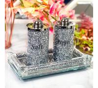 Touch Of Venetian Crushed Diamond Salt And Pepper Storage Jars With Tray