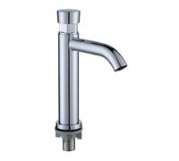 Touch Press Bathroom Basin Faucets Washbasin Faucet Time Delay Auto Self Closing Cold Water Toilet Saving Tap(Silver B)