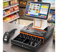 Touch Screen Cash Register for Small Business, 15.6" Retail Pos System with I5 Cpu, 8gb Ram 128gb Ssd, Built-In Thermal Printer, LED Customer Display, Cash Drawer and Barcode Scanner White