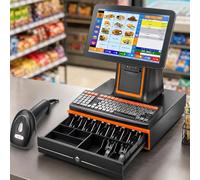 Touch Screen Cash Register for Small Business, 15.6" Retail Pos System with I5 Cpu, 8gb Ram 128gb Ssd, Built-In Thermal Printer, LED Customer Display, Cash Drawer and Barcode Scanner Black