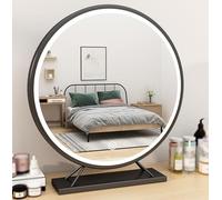 Touch Screen Lighted Makeup Mirror with 3-Color LED Smart Round Dressing Table Mirror for Home & Dorm 50cm Black Vanity Mirror for Beauty & Grooming