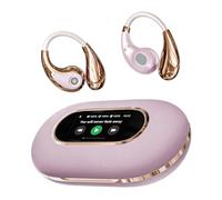 Touch Screen Open Ear Headphones Bluetooth 5.4, ENC Noise Cancelling Earbuds Wireless with 25H Battery, 360° Spatial Audio | Universal Compatibility Sport Headphones with Full-Color Display (Pink)