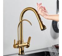 Touch Sensor Kitchen Faucet with Filter Brass Pull Down Mixer Tap Swivel Dual Mode Hot & Cold Water Gold Finish Pure Water Solution for Modern Kitchens