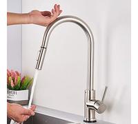 Touch Sensor Kitchen Faucet with Pull Down Sprayer - Single Handle Smart Mixer Tap for Brass Sinks Deck Mount Brushed d Finish Modern Design Easy Installation